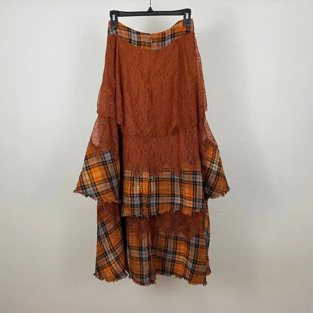 Free People County Fair Lace Maxi Skirt - Brown Combo - Size 6 - Picture 4 of 11